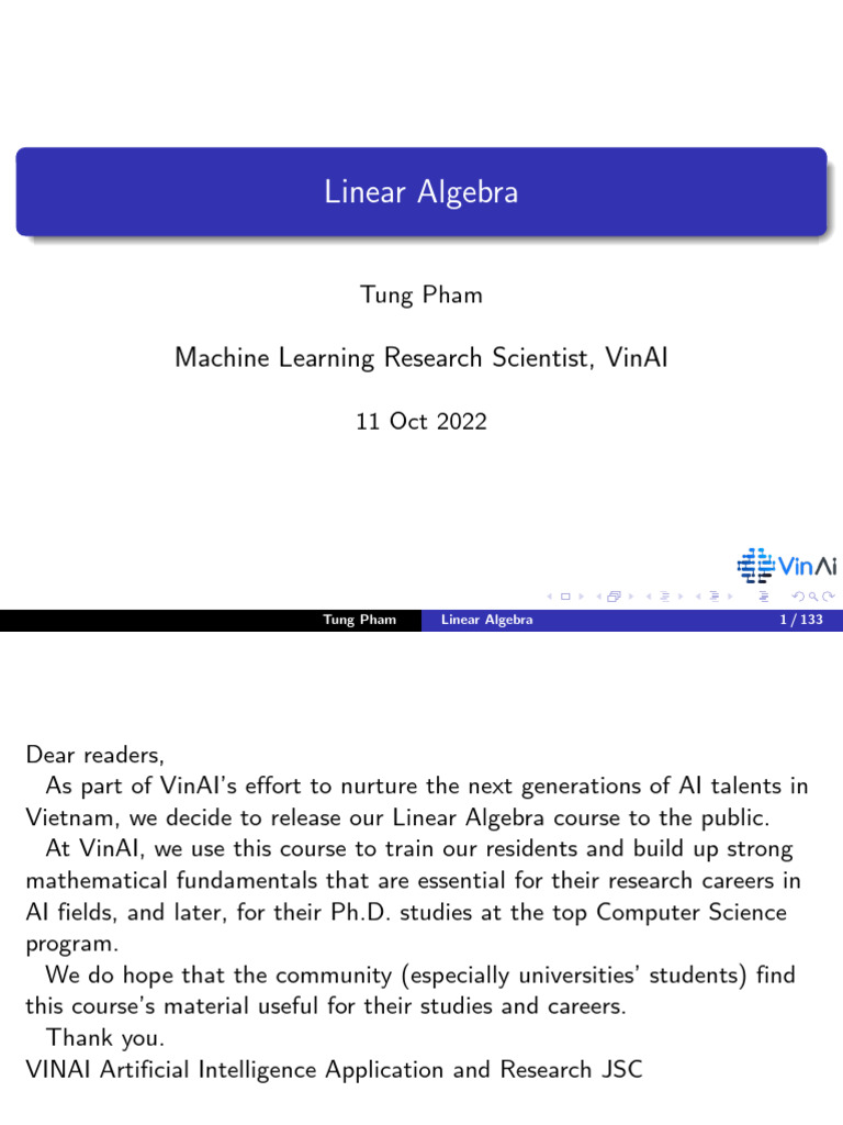 VinAILinearAlgebraSlidesReleased PDF Eigenvalues And Eigenvectors Matrix (Mathematics)