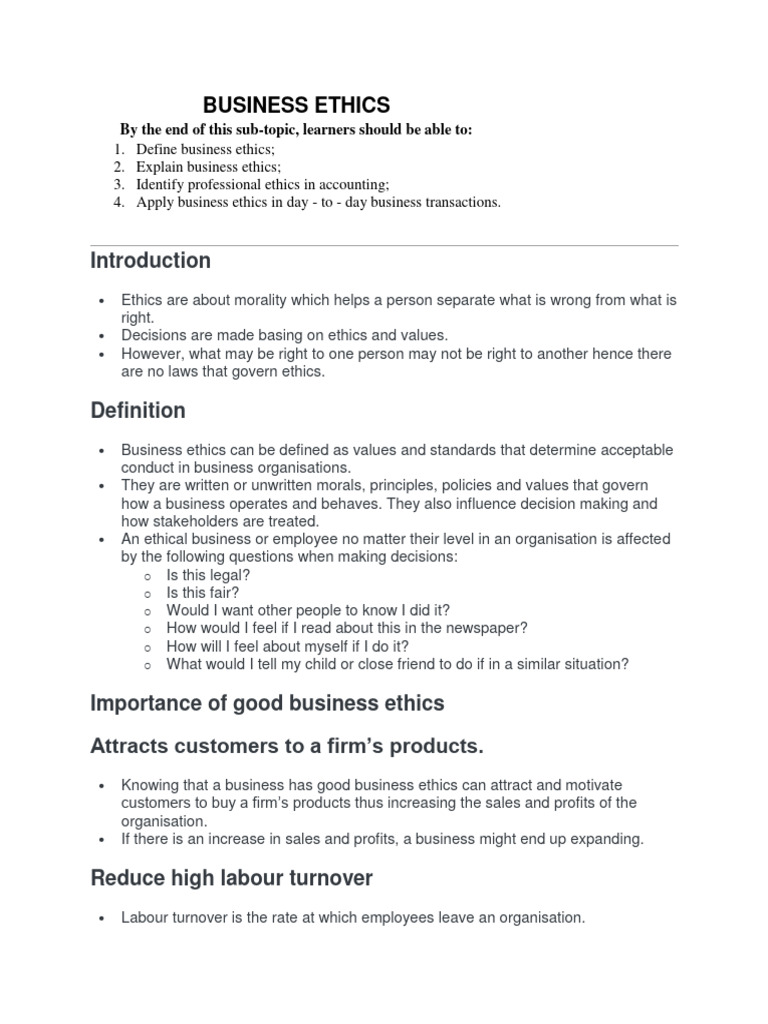 Business Ethics Pdf Business Ethics Integrity