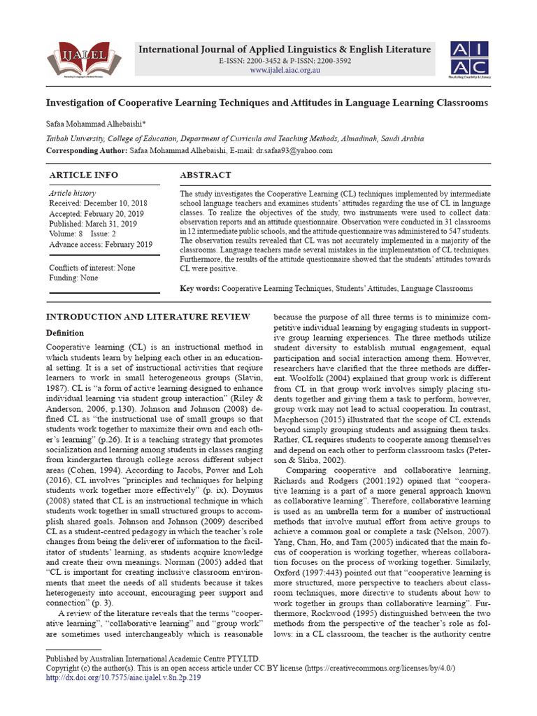 Investigation of Cooperative Learning Techniques A | PDF | Learning ...