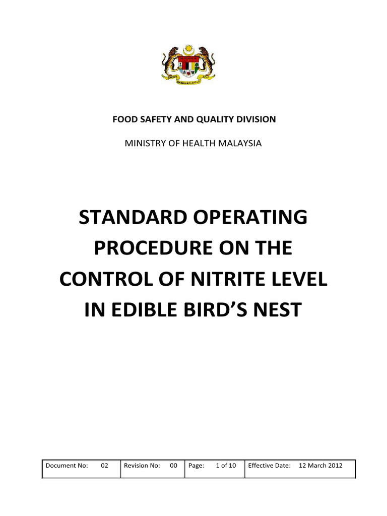 Nitrite Control in Edible Bird Nests | PDF | Food Safety | Water