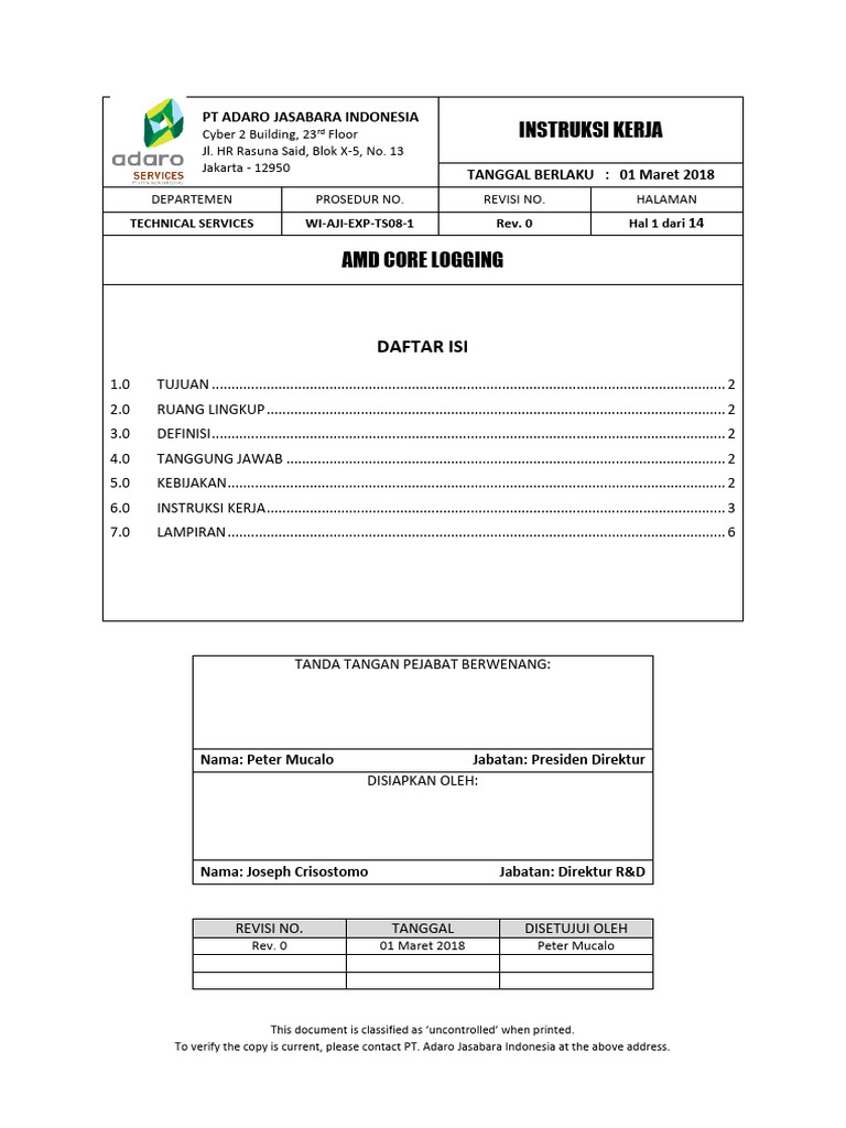 Prosedur Logging Core AMD | PDF