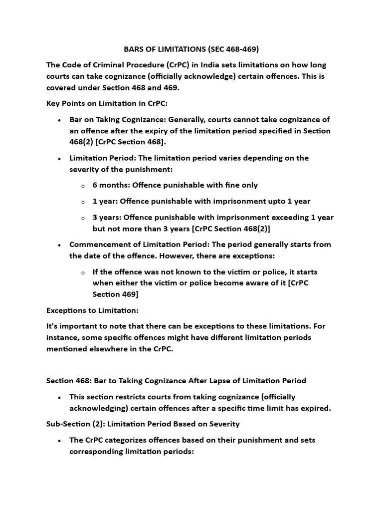 Bars of Limitations CRPC PDF Statute Of Limitations Crimes