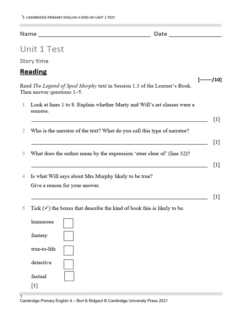 End of unit 1 test pdf english language grammar