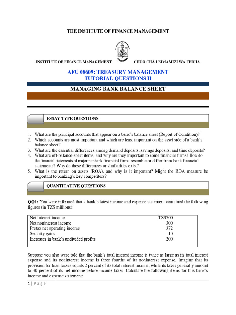 Treasury Management Tutorial Questions | PDF | Debits And Credits ...