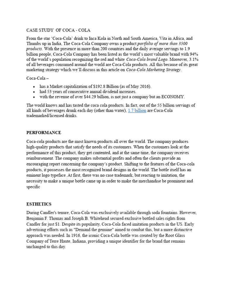 Case Study Of Coca Cola Pdf Coca Cola The Coca Cola Company