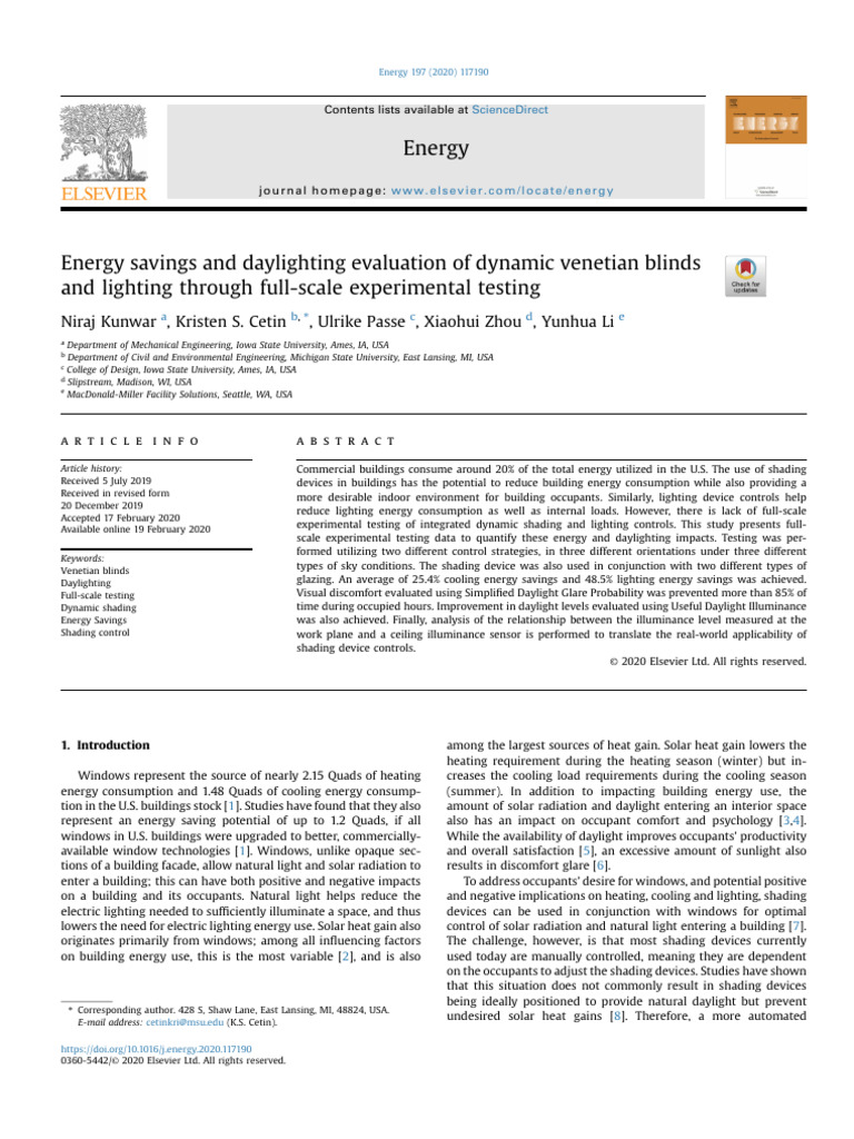 Energy Savings with Dynamic Blinds Testing | PDF | Lighting | Energy ...
