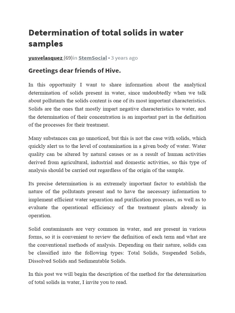 Total Solids Determination in Water | PDF | Water | Environmental ...