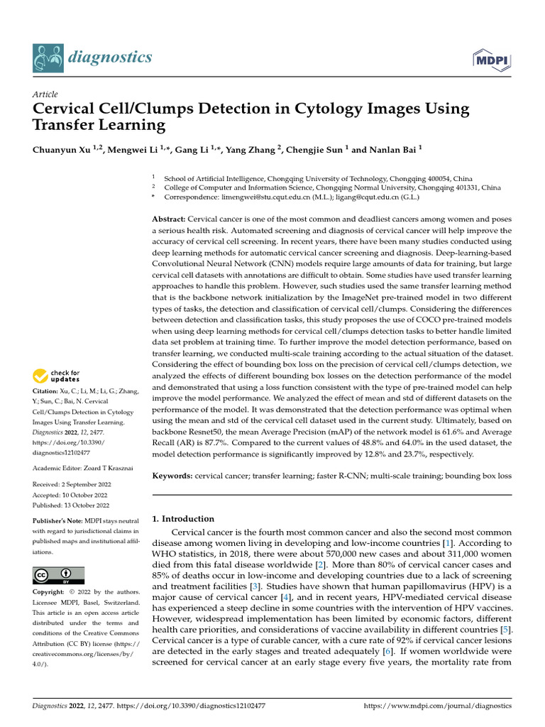 Diagnostics 12 02477 | PDF | Deep Learning | Cervical Cancer