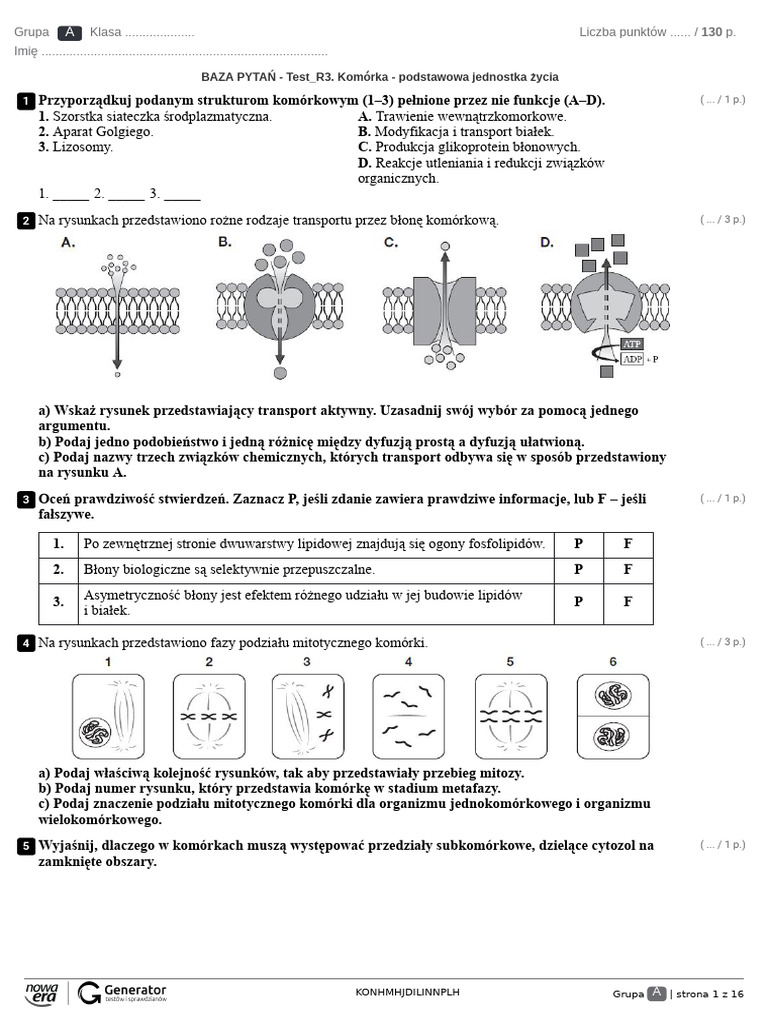 Sprawdzian Biologia Komorka Podstawowa Jednostka Zycia