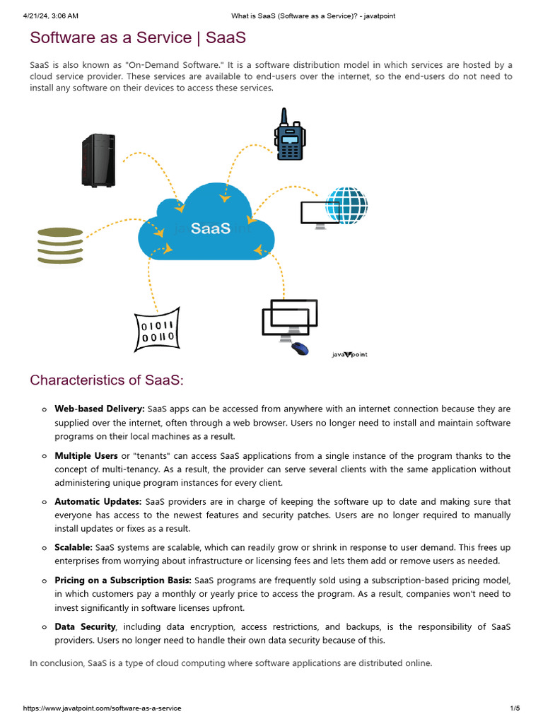 What is SaaS (Software as a Service)_ javatpoint PDF Software As A Service Cloud Computing