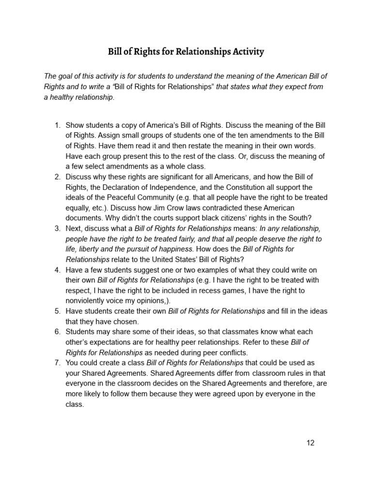 Relationship Bill of Rights Activity | PDF | United States Bill Of ...