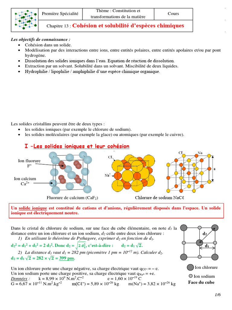 Cohésion et dissolution des solides chimiques | PDF | Solvatation ...