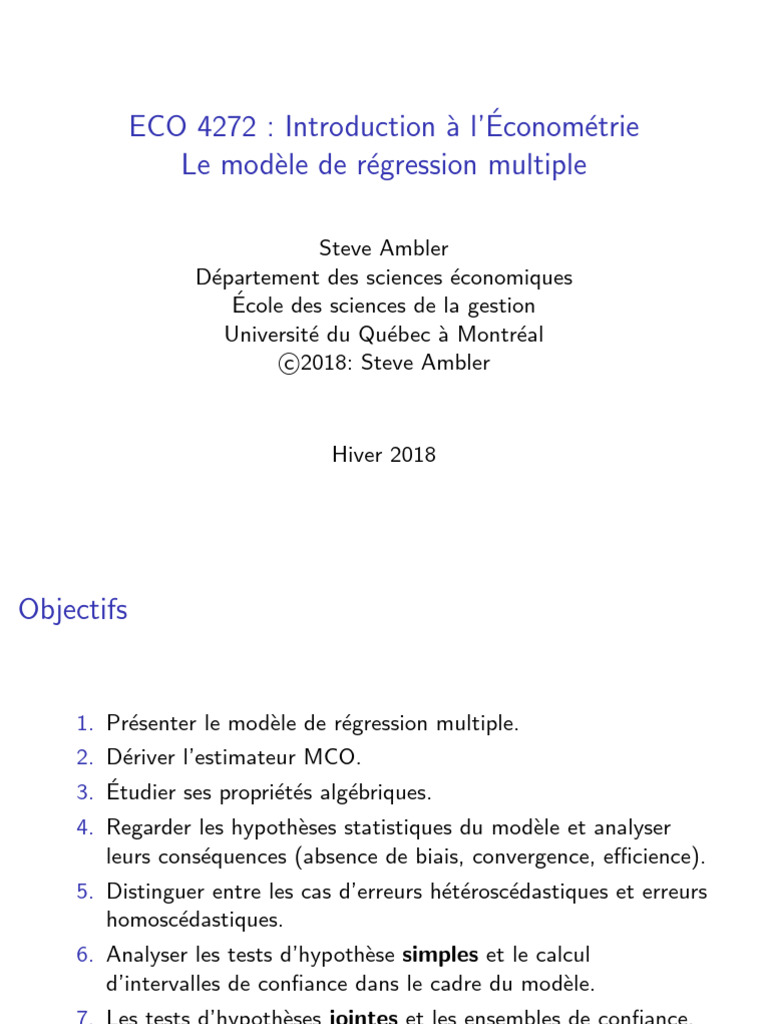Modèle de régression multiple en économétrie | PDF | Analyse de ...