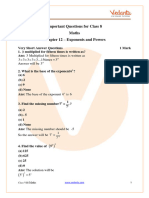 CBSE Class 8 Maths Chapter 12 - Exponents and Powers Important Questions
