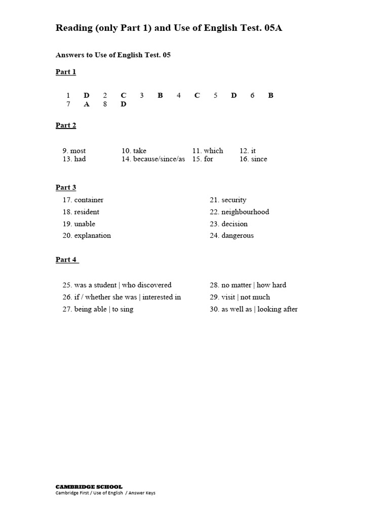 Fce Use Test Answer Key 05 | PDF