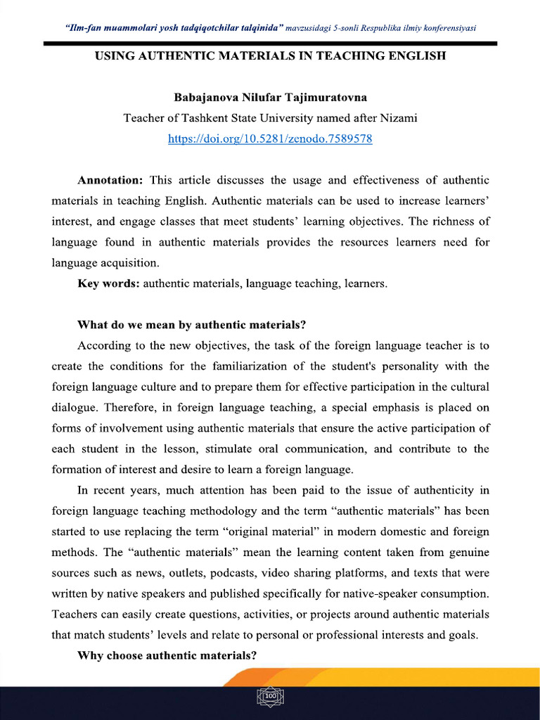 Using Authentic Materials in Teaching English PDF