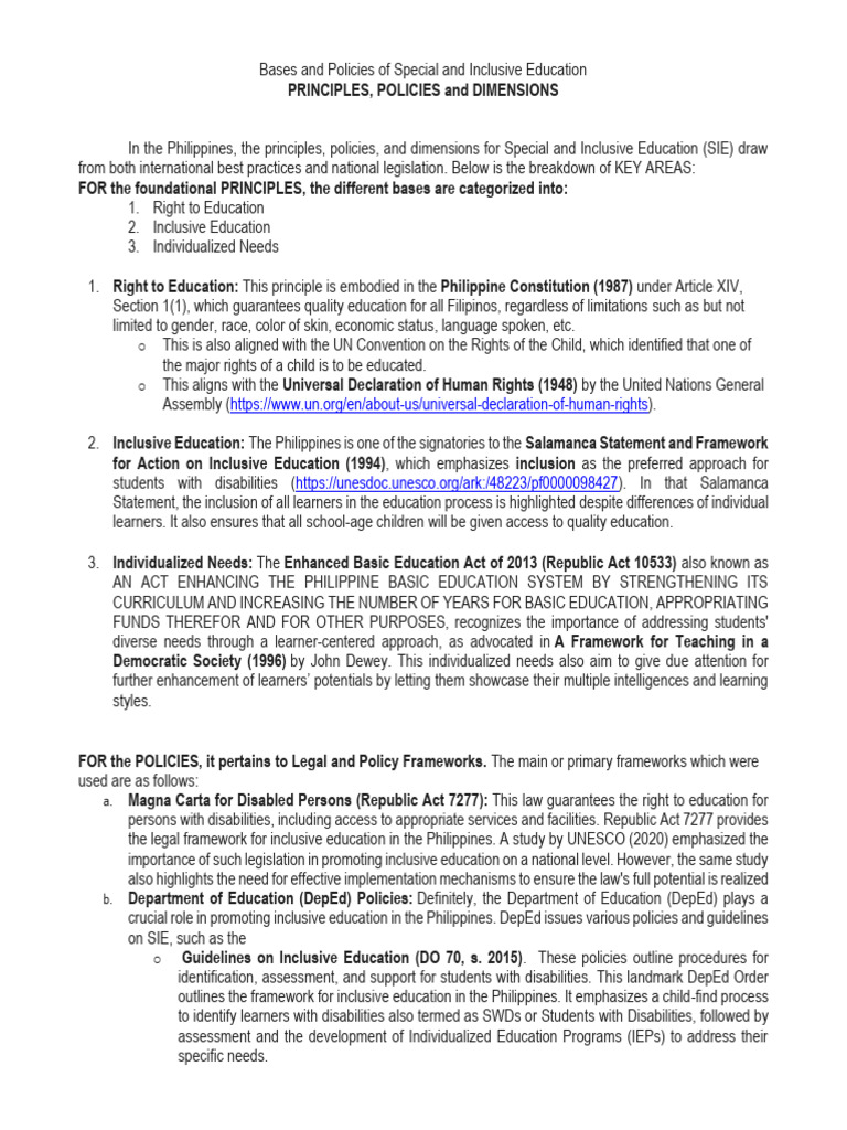 Special and Inclusive Education Policies | PDF | Inclusion (Education ...