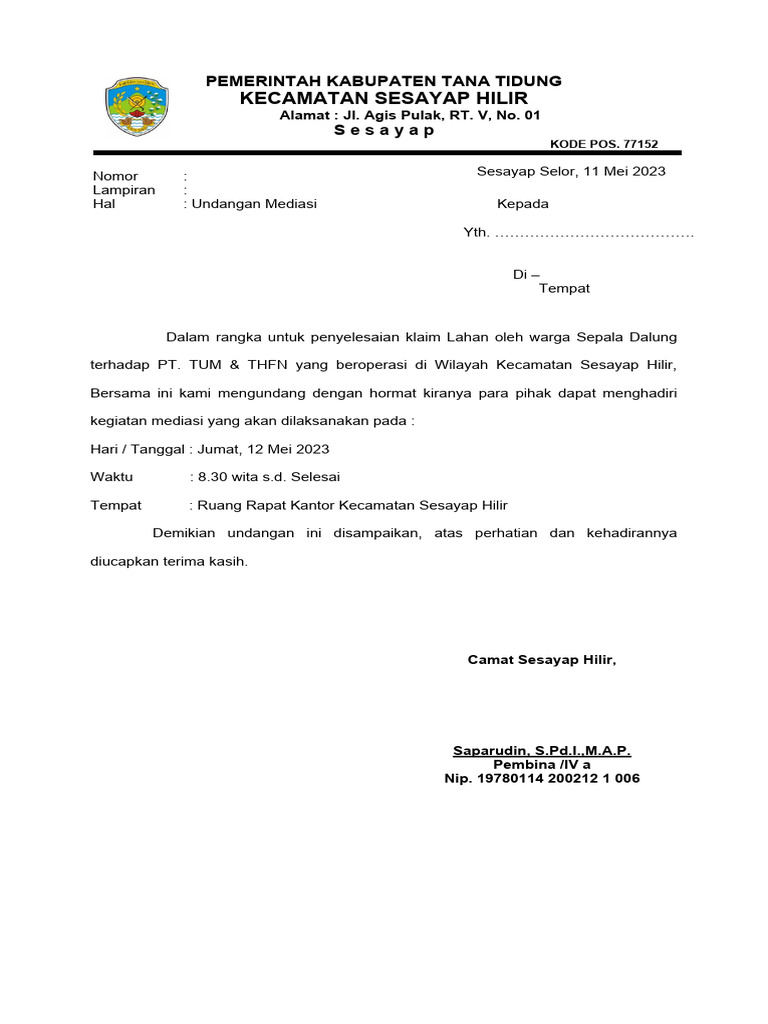 Surat Undangan Mediasi | PDF