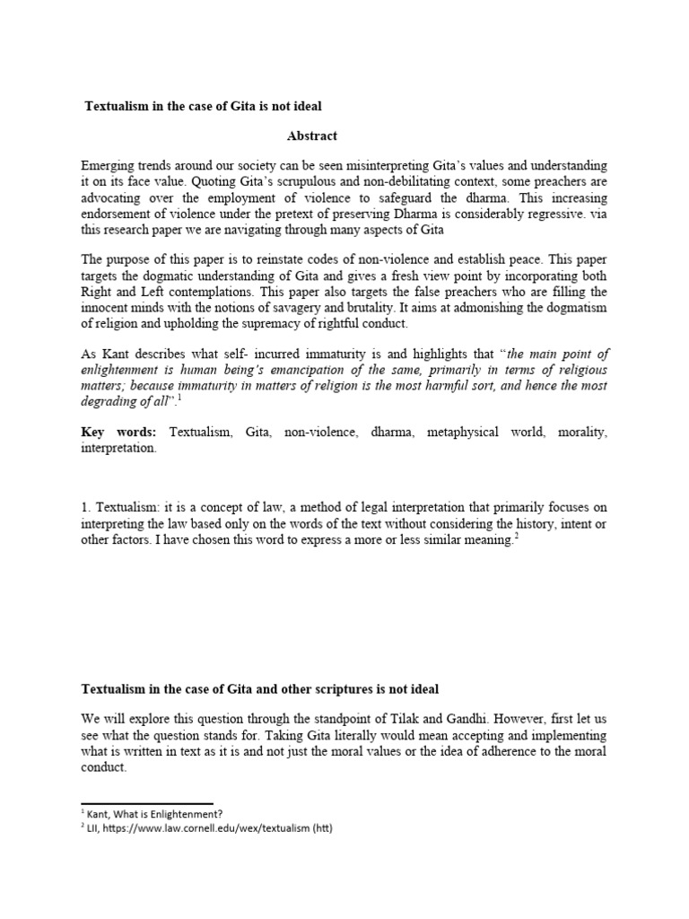 Textualism in The Case of Gita Is Not Ideal | PDF | Bhagavad Gita ...