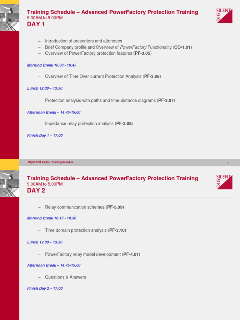 Advanced PowerFactory Training Schedule | PDF