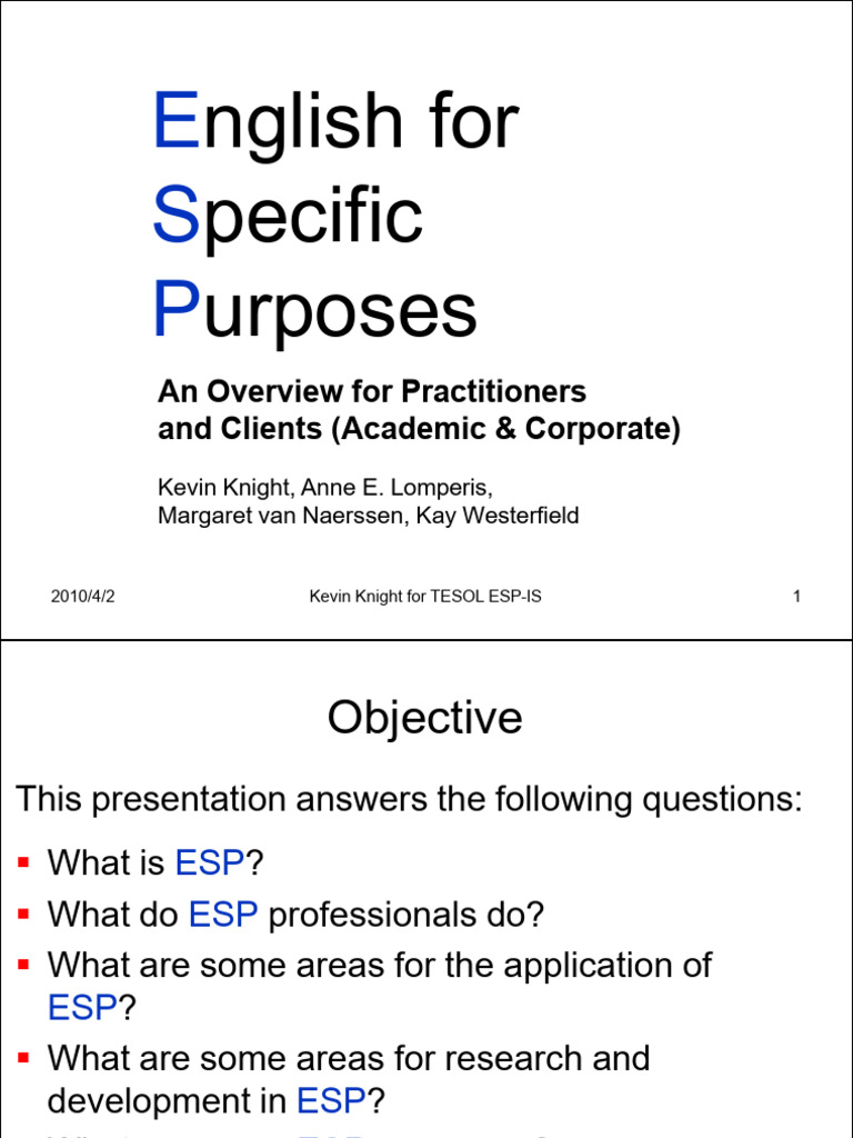 Overview of English for Specific Purposes | PDF | English As A Second ...
