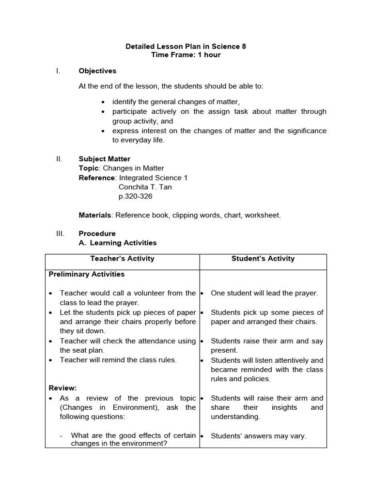 Changes in Matter Lesson Plan | PDF | Matter | Cakes