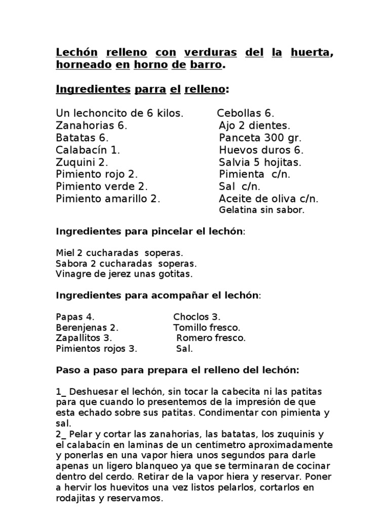 Lechón Relleno con Verduras al Horno | PDF | Relleno | Preparación de ...