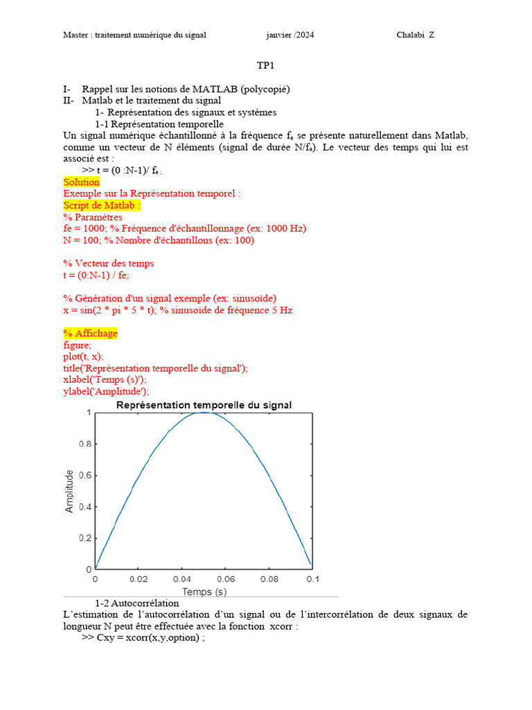 Traitement numérique du signal avec MATLAB | PDF | Transformation de ...