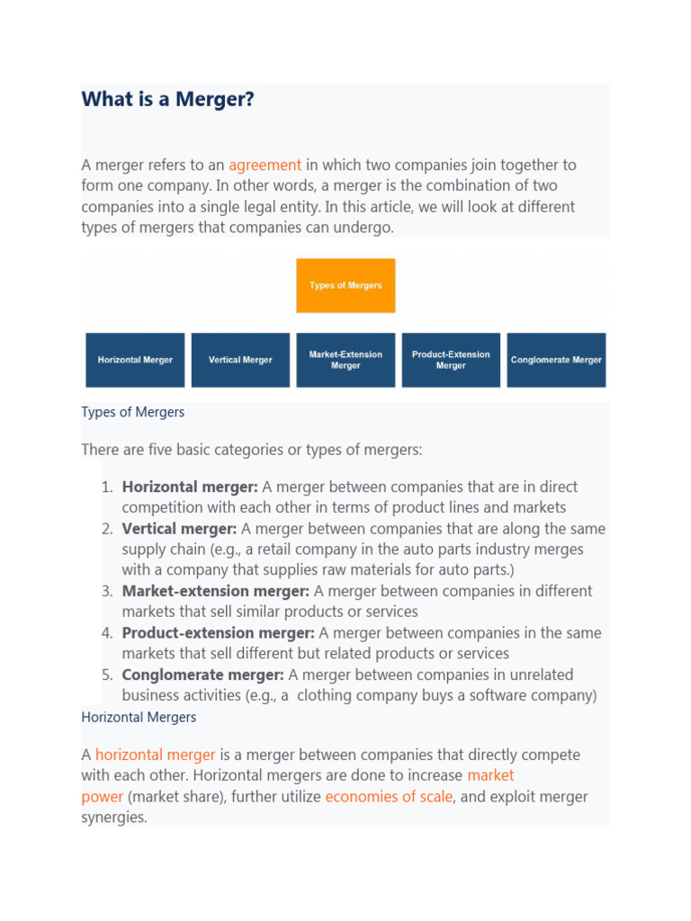 Types of Mergers Explained | PDF | Takeover | Mergers And Acquisitions