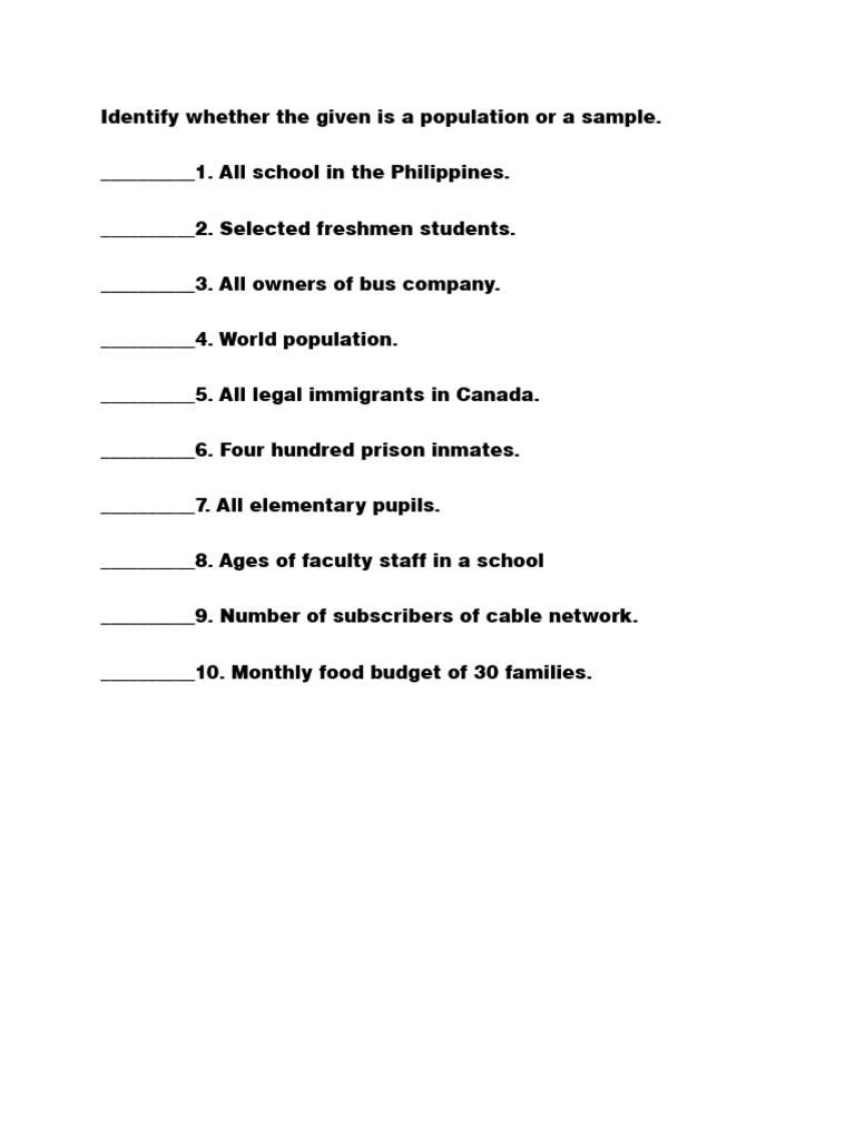 Identify whether the given is a population or a sample pdf