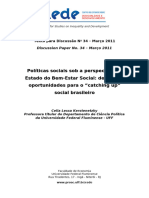 Políticas Sociais Sob A Perspectiva Do Estado Do Bem-Estar Social: Desafios e Oportunidades para o "Catching Up" Social Brasileiro