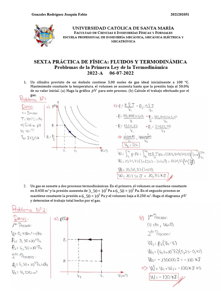 Problemas de Termodinámica y Fluidos | PDF | Gases | Mecánica