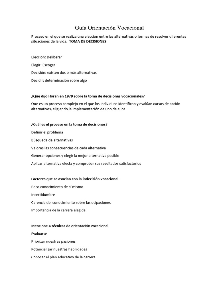 Guía Orientación Vocacional | PDF | Toma de decisiones | Psicología Social