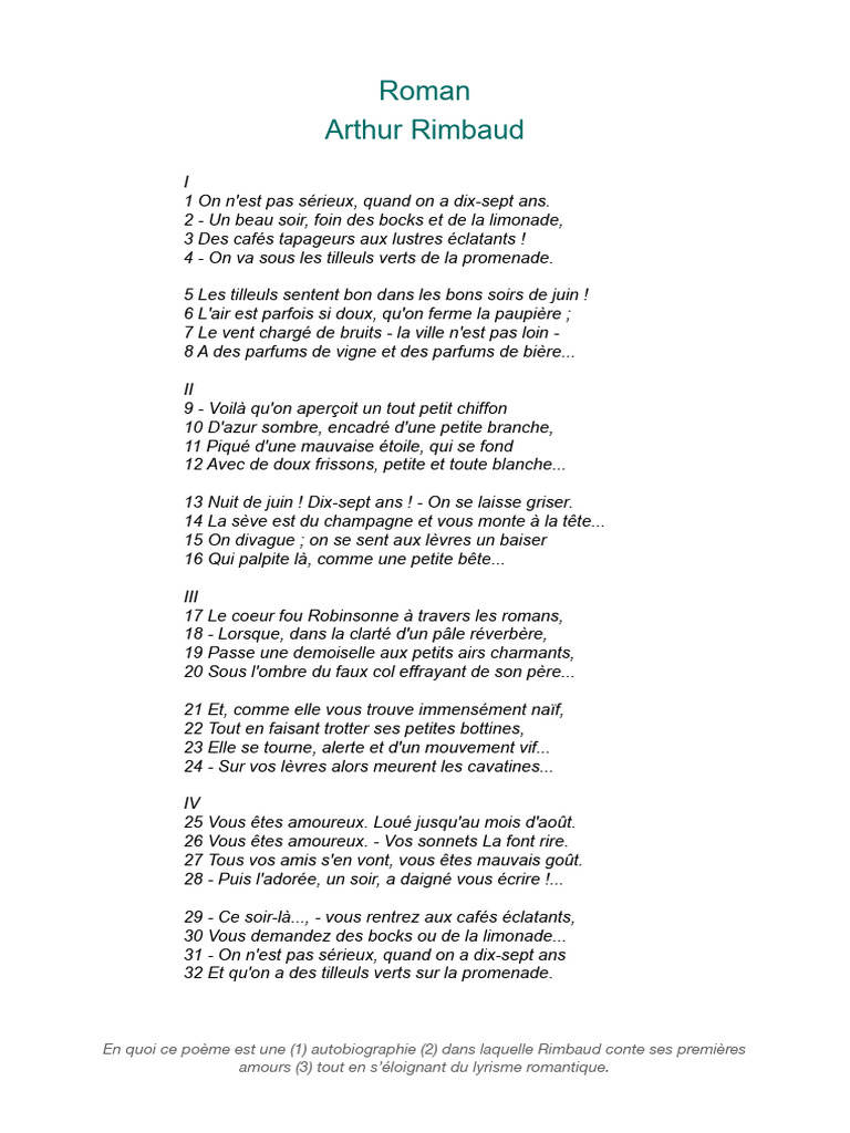 Analyse Linéaire 3 - Rimbaud - Roman | PDF | Clause | Romans