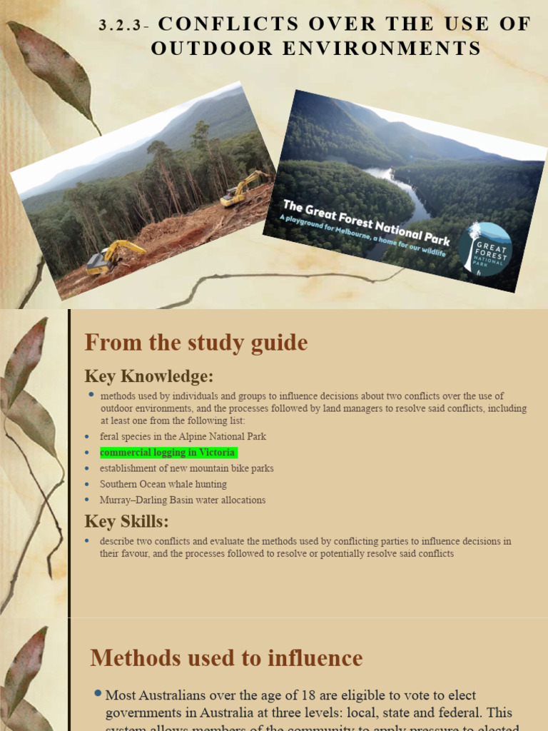 3.2.3 - Conflicts Over The Use of Outdoor Environments | PDF | Logging ...