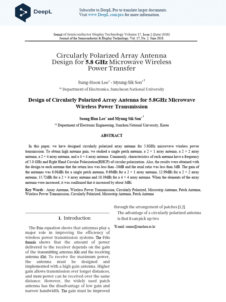 Design Of Circularly Polarized Array Antenna For 5 8ghz Microwave