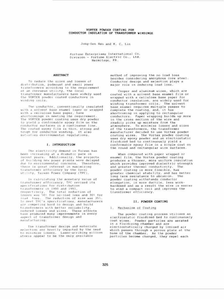 Vortex Coating for Transformer Insulation | PDF | Transformer ...