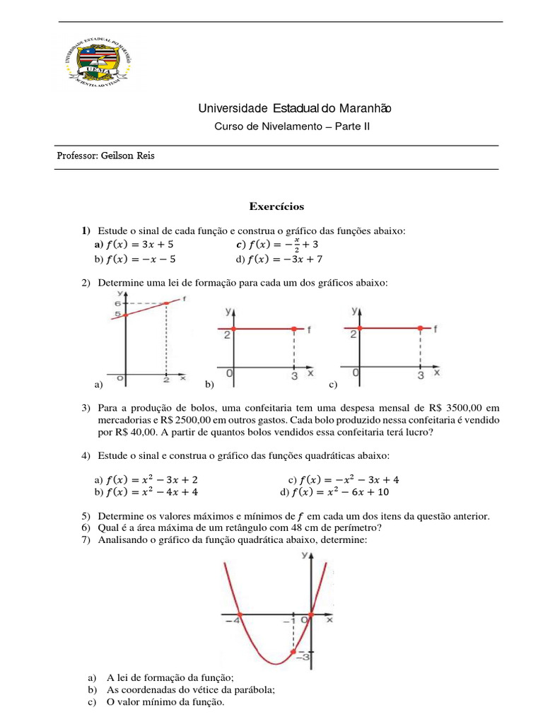 Funções - Lista de Exercícios | PDF | Logaritmo | Função (Matemática)