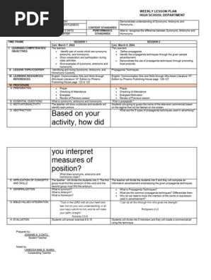 Weekly Lesson Plan