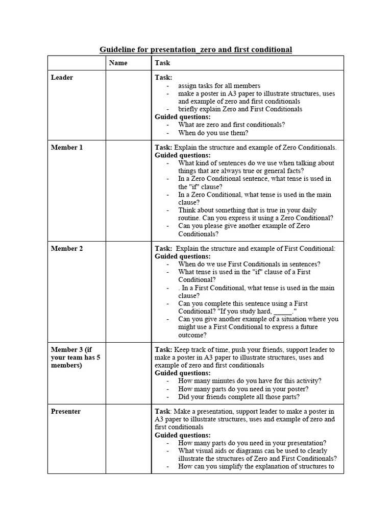 Period 142_Guideline for presentation_zero and first conditional | PDF ...