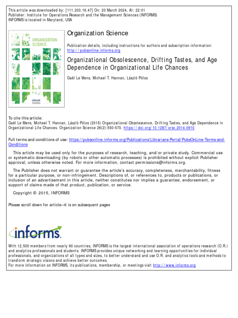 Le Mens Et Al 2014 Organizational Obsolescence Drifting Tastes and Age ...