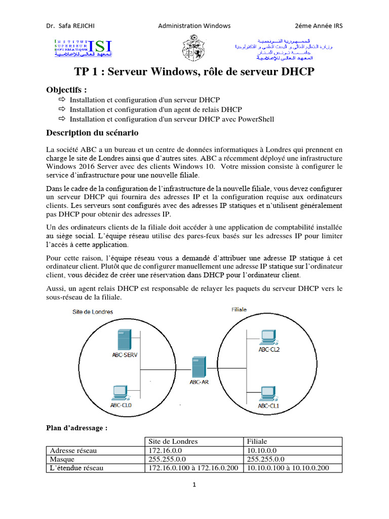 Configuration d'un Serveur DHCP Windows | PDF | Adresse IP ...