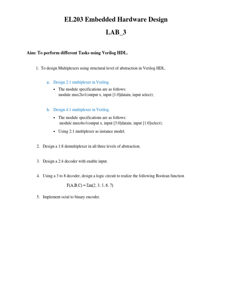 Verilog HDL Multiplexer & Decoder Design | PDF