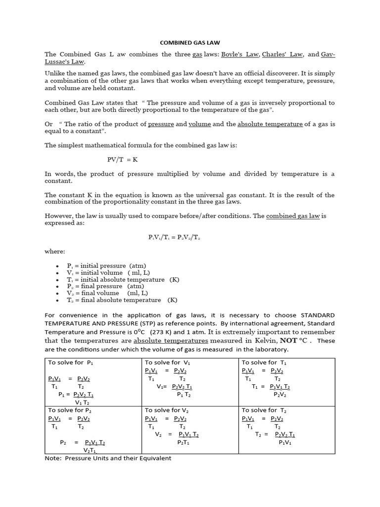 Understanding the Combined Gas Law | PDF | Gases | Pascal (Unit)