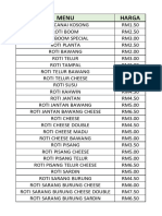 LIST HARGA ROTI CANAI