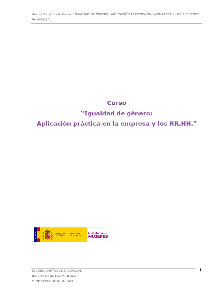Perspectiva de Genero en Los RRHH Tema 6 | PDF | Igualdad de género ...