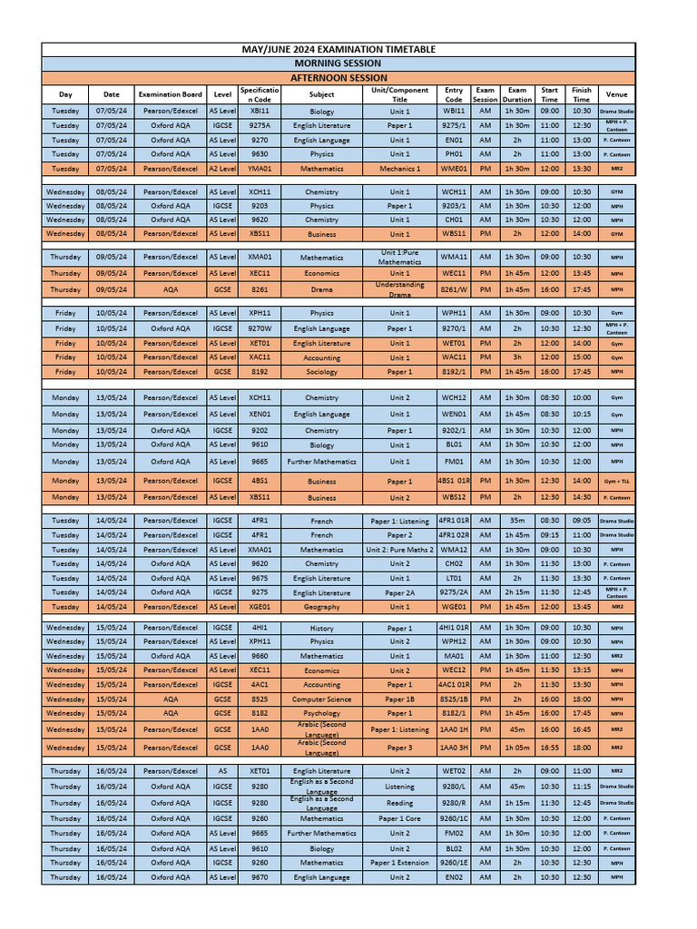 Oxford 2024 Exam Timetable | PDF | Educational Institutions | Secondary ...