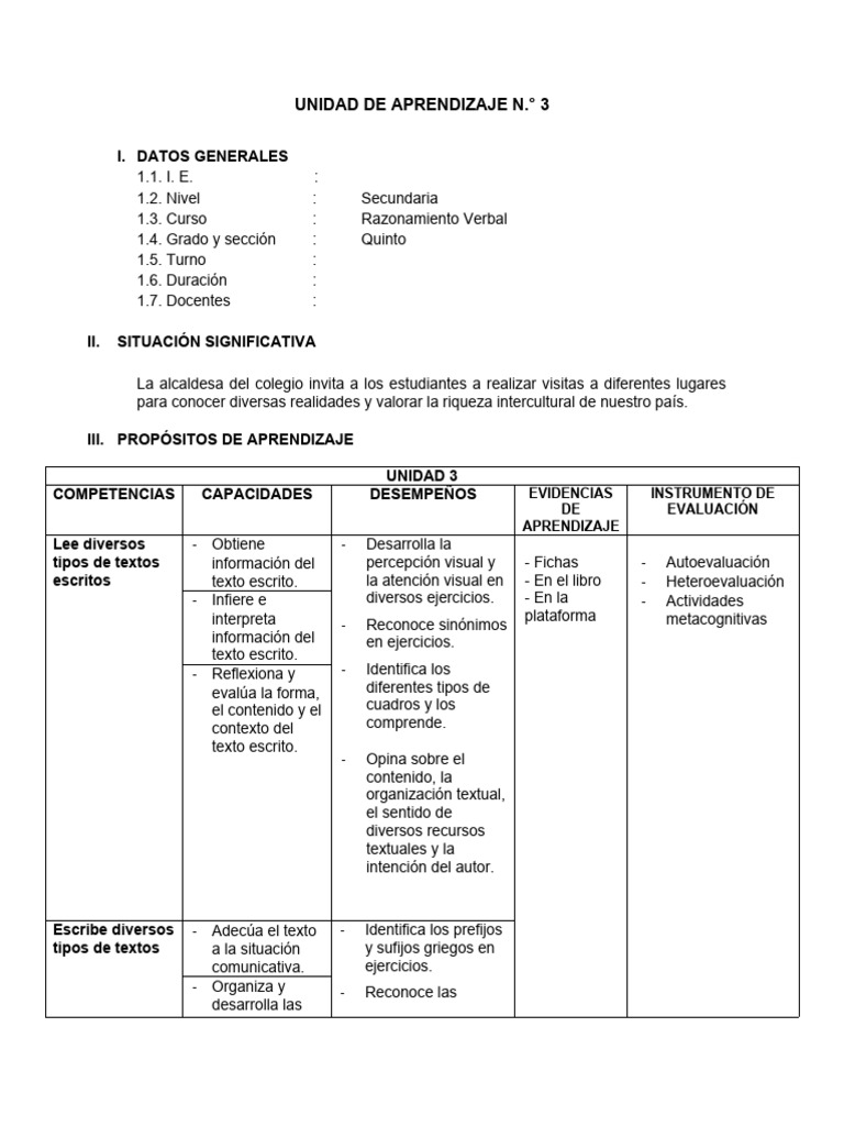5S RV Unidad de Aprendizaje 3 2023 | PDF | Evaluación | Aprendizaje
