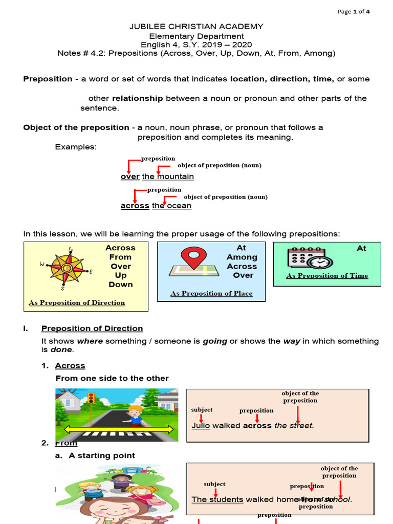 Prepositions for Grade 4 English | PDF | Preposition And Postposition ...