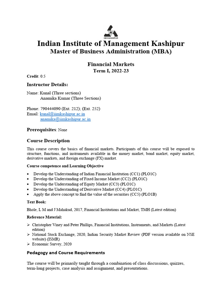 MBA Financial Markets Course Overview | PDF | Academic Dishonesty ...